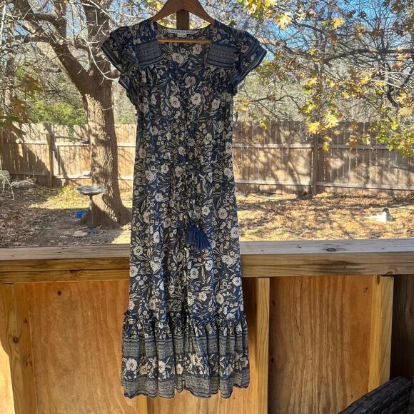 Veronica Beard Tinzia Floral Button Front Midi Dress Steel Blue Size S - Picture 3 of 10